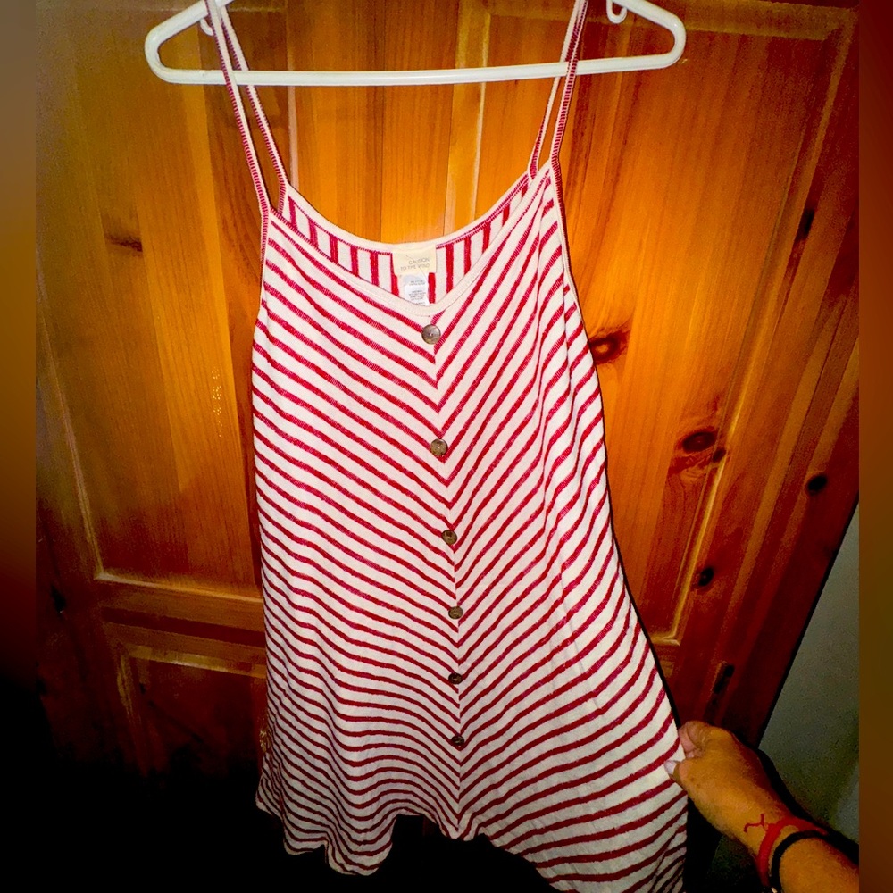Caution in the Wind.  Red and white striped dress NWT size Large
